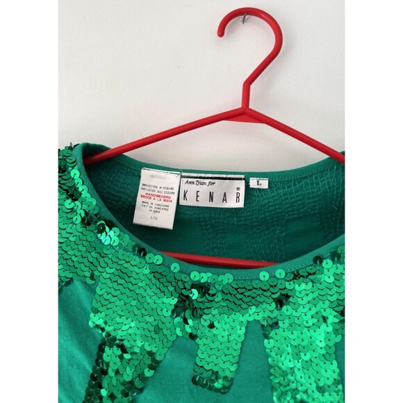80s vintage green sequin embellished funky cotton short sleeved tee shirt large - Picture 10 of 10